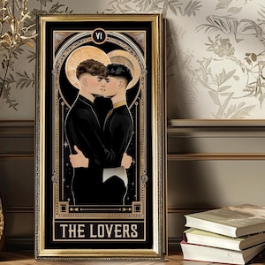 LGBTQ Gay Art Print | THE LOVERS Tarot Card | Gift for Queer Men | Witchy Decor | Wall Art | Anniversary Wedding Gift | Masculine Energy