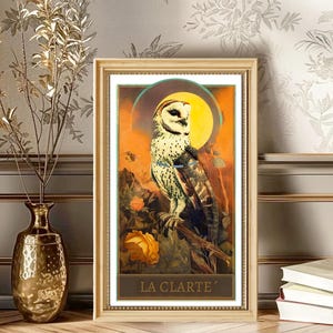 Stampa animale gufo totem – Arte murale mistica con uccello – Decorazione totem – Estetica boho-strega – Potere femminile – Stampa spirituale della natura