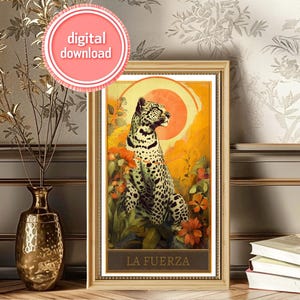 Impresión de animal con espíritu de leopardo – Descarga digital – Arte mural de gato de la selva místico – Decoración de tótem – Estética bohemia y de brujas – Poder femenino instantáneo