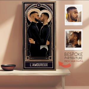 CUSTOM Couples Portrait  |  LOVERS Tarot Card | Inclusive Portraiture | Witchy Decor | Wall Art | Anniversary Wedding Gift | LGBTQ Friendly