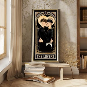 Impression d'art gay LGBTQ | La carte de tarot des AMOUREUX | Cadeau pour homme homosexuel | Décoration sorcière | Art mural | Cadeau de mariage d'anniversaire | Énergie masculine