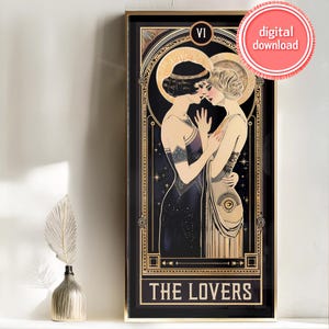 Lesbian Art Print | THE LOVERS Tarot Card | LGBTQ Lesbian Graphic Illustration | Instant Download | Feminine Energy | Queer Romantic Art