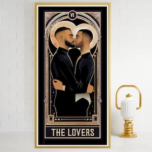 LGBTQ Gay Art Print | THE LOVERS Tarotkaart | Zwarte queer heren | Heksendecoratiecadeau | Muurkunst | Jubileumhuwelijkscadeau | Mannelijke energie