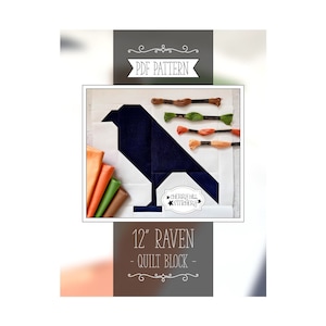 Raven PDF Quilt Square Pattern | 12 inch finished | Cherry Hill Stitchery® | Traditional Piecing | Halloween, Bird, Woodland