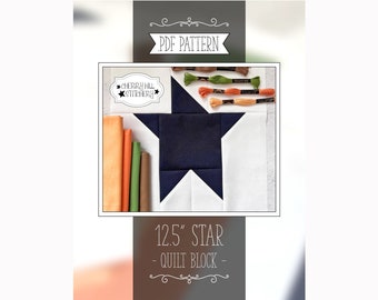 Star PDF Quilt Block Pattern | 12.5" by Cherry Hill Stitchery | DIY Quilting Project | Easy | Beginner | Traditional Piecing