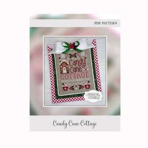 Candy Cane Cottage -- .PDF Christmas Cross Stitch Pattern by Cherry Hill Stitchery - Gingerbread House, Peppermint, Winter, Red Pink