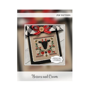 Berries and Cream .PDF Cross Stitch Pattern by Cherry Hill Stitchery image 1