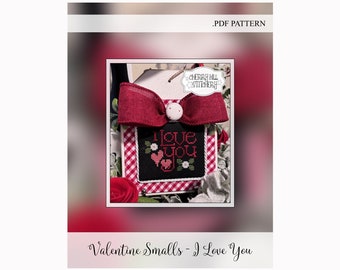 Valentine Smalls -- I Love You .PDF Cross-Stitch Pattern - Easy, Smalls Exchange, Tiered Tray, Instant Download, Red White Pink Black