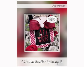 Valentine Smalls -- February 14 .PDF Cross-Stitch Pattern - Easy, Valentine Ornament, Tiered Tray, Instant Download, Red White Pink