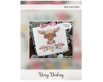 Flowery Woodland: Deery Darling -- .PDF Cross Stitch Pattern by Cherry Hill Stitchery