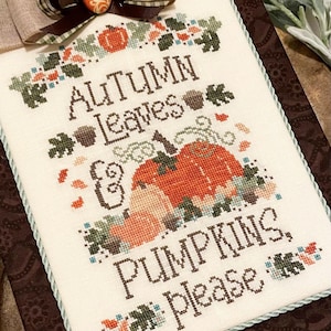 Fall Cross Stitch | PDF Cross Stitch Pattern | Cherry Hill Stitchery® Needlework Shop | &quot;Autumn Leaves and Pumpkins Please&quot;