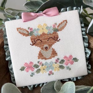 Small Cross Stitch Pattern with Deer: &quot;Flowery Woodland - Deery Darling&quot; (PDF Digital Download)