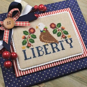 Independence Day Cross Stitch Design | PDF Cross Stitch Pattern | Cherry Hill Stitchery® | Liberty | Americana, Fourth of July, Bird, Summer