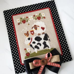 Cow Cross Stitch Pattern PDF | Cherry Hill Stitchery® Needlework Shop | "Summer Barnyard Stack" | Farm Animal, Chicken, Sheep, Hen