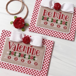 Valentine&#39;s Day Cross Stitch Pattern Set of 2 Designs: &quot;Be Mine, Valentine&quot; (Printed)