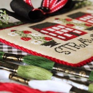Saltbox House Cross Stitch | PDF Cross Stitch Pattern | Cherry Hill Stitchery® | Strawberry Lane | Primitive, Summer, Berries