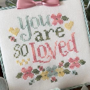 Simple Floral Cross Stitch Pattern: &quot;Flowery Woodland - You Are So Loved&quot; (PDF Digital Download)