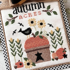 Fall Cross Stitch Pattern | PDF Cross Stitch | Cherry Hill Stitchery® Needlework Shop | "Autumn Acres" | Modern, Sunflower, Pumpkin Patch