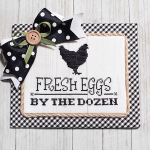 Chicken Counted Cross Stitch Pattern: &quot;Fresh Eggs&quot; (PDF Digital Download)