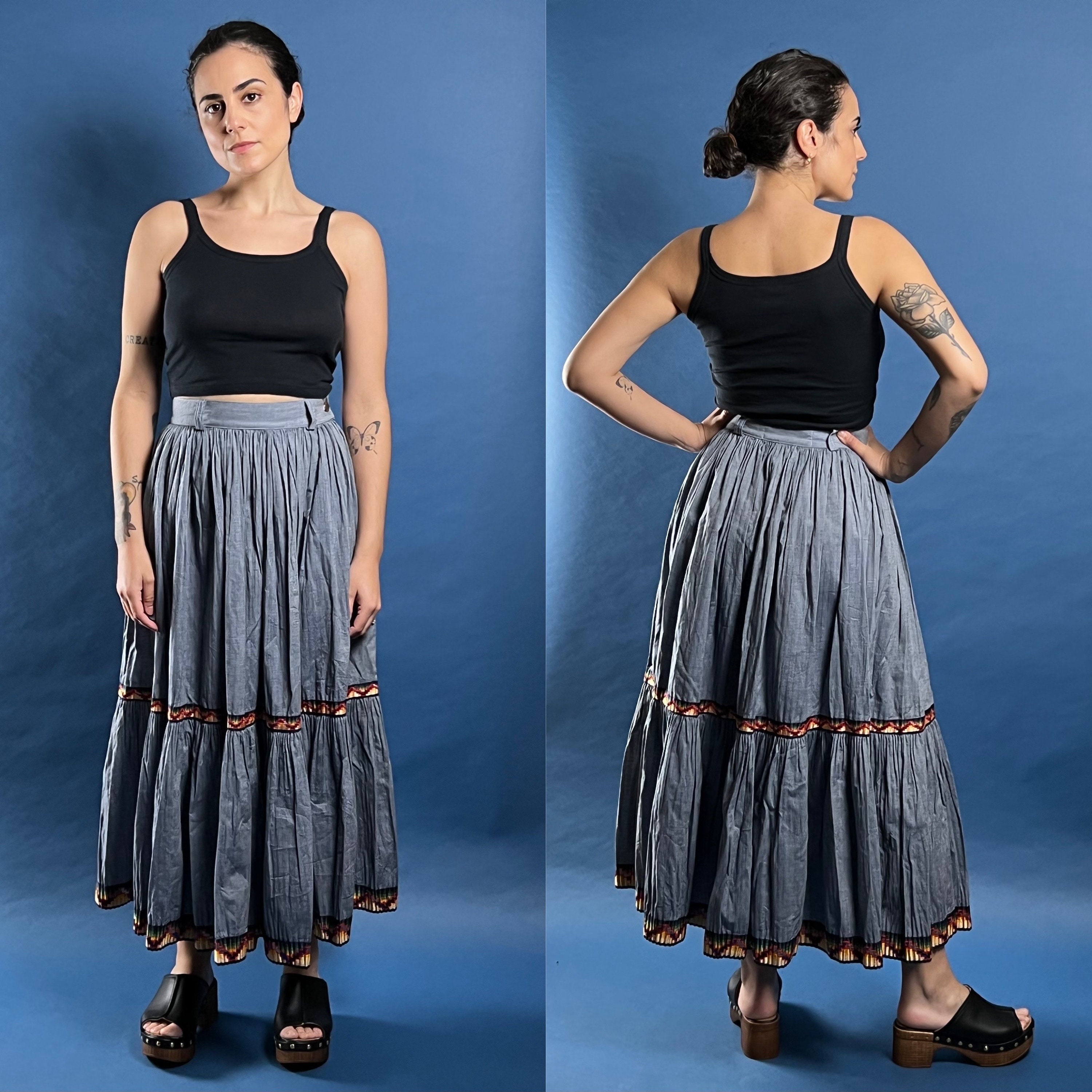 Vintage 1990s KENZO Jeans Pleated Light Denim Maxi Skirt W/ the  