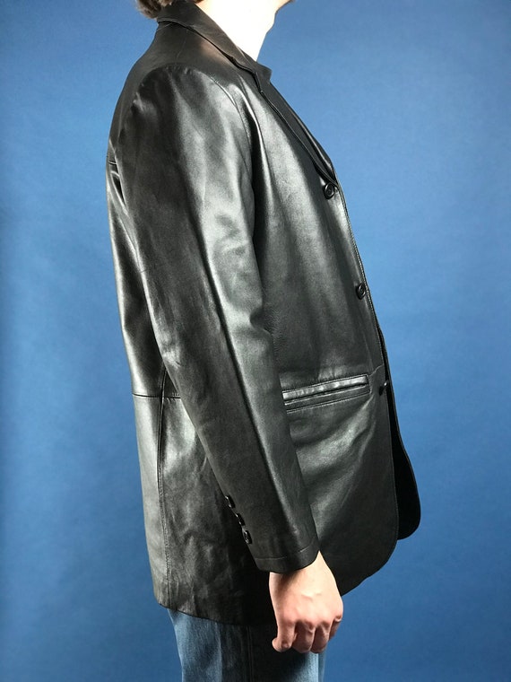 Vintage 1990s Black XL Soft Leather Mens Coat - image 5