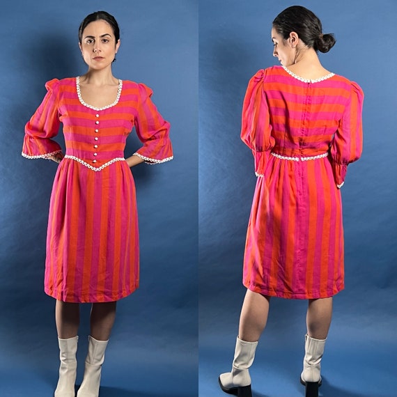 Vintage 1970s Richard Shops Stripe Prairie Dress - image 1