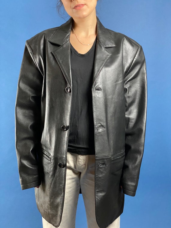 Vintage 1990s Black XL Soft Leather Mens Coat - image 3