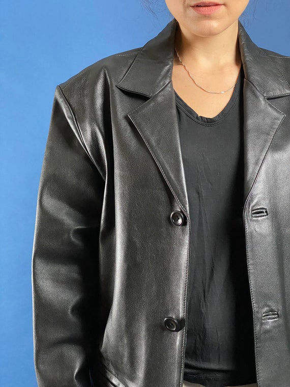 Vintage 1990s Black XL Soft Leather Mens Coat - image 4