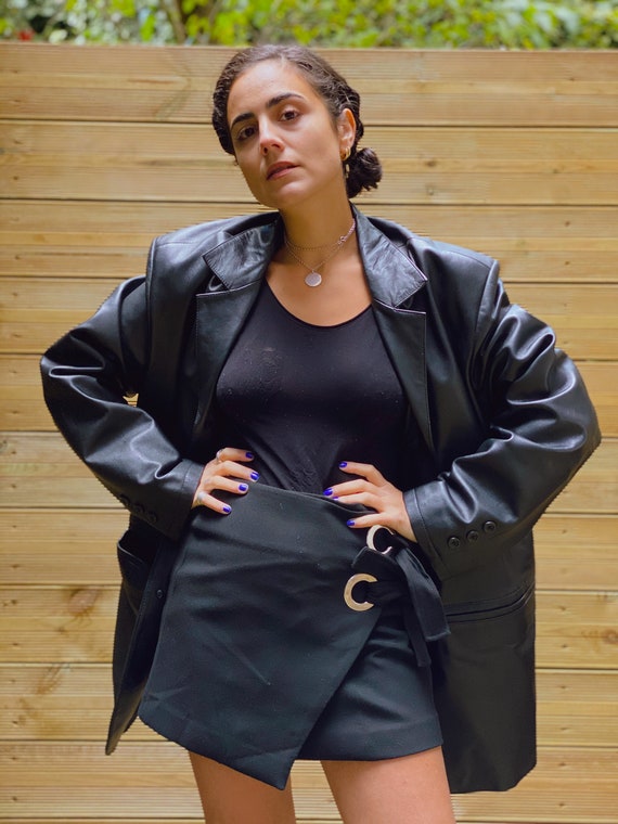 90s Vintage Black XL Soft Leather Mens Coat