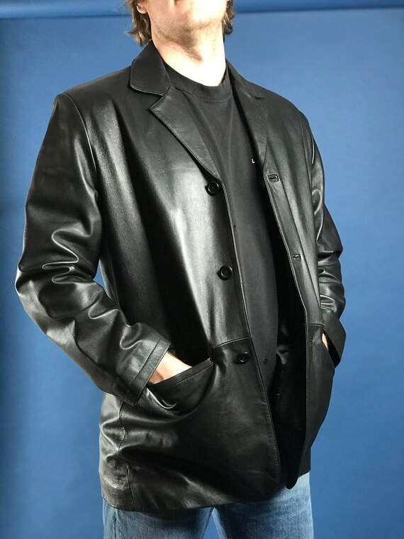 Vintage 1990s Black XL Soft Leather Mens Coat - image 2