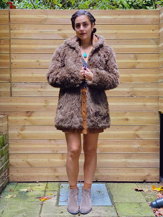 1970s Vintage Faux Fur Coat w/ Hoodie