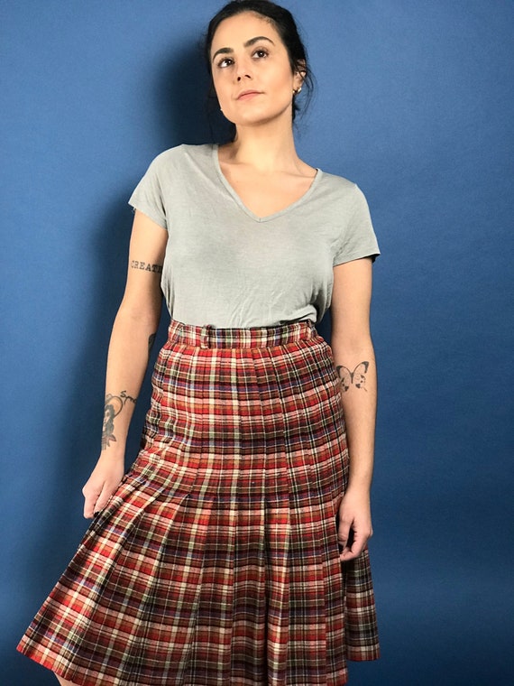 CLEARANCE Vintage 1970s Check Wool Pleated Skirt - image 2