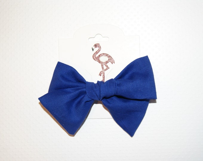 Royal blue hand tied bow nylon headband or clip