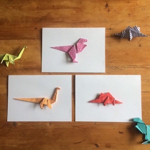 Dinosaur Origami Card Brontosaurus, Stegosaurus, TRex Birthday Card Handmade Card I Miss You Card Thank you Card Congratulations image 1