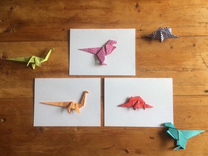 Dinosaur Origami Card Brontosaurus, Stegosaurus, TRex Birthday Card Handmade Card I Miss You Card Thank you Card Congratulations image 1