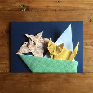 Il gufo e la gattina origami card / biglietto di compleanno / biglietto di anniversario / biglietto di buon viaggio / biglietto fatto a mano / biglietto mi manchi / grazie