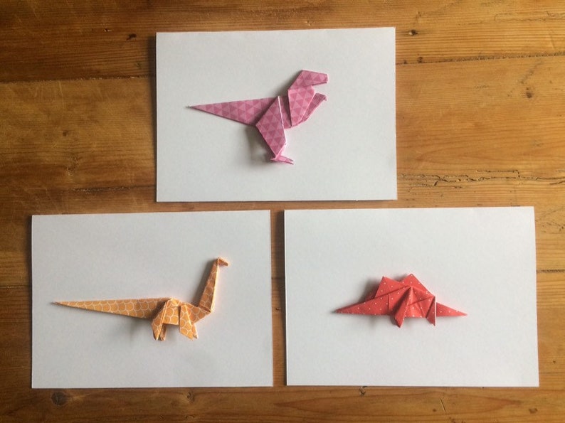 Dinosaur Origami Card Brontosaurus, Stegosaurus, TRex Birthday Card Handmade Card I Miss You Card Thank you Card Congratulations image 2