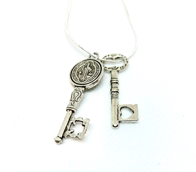 Keys to Life Silver Key Necklace Antique Skeleton Key image 0