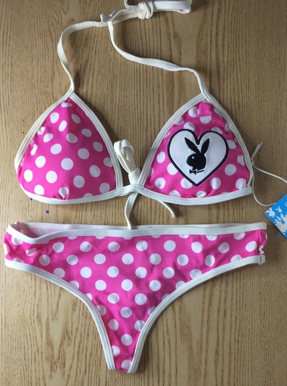 New Vintage 2Pc Playboy Polka Dot Thong Bikini Sw… - image 1