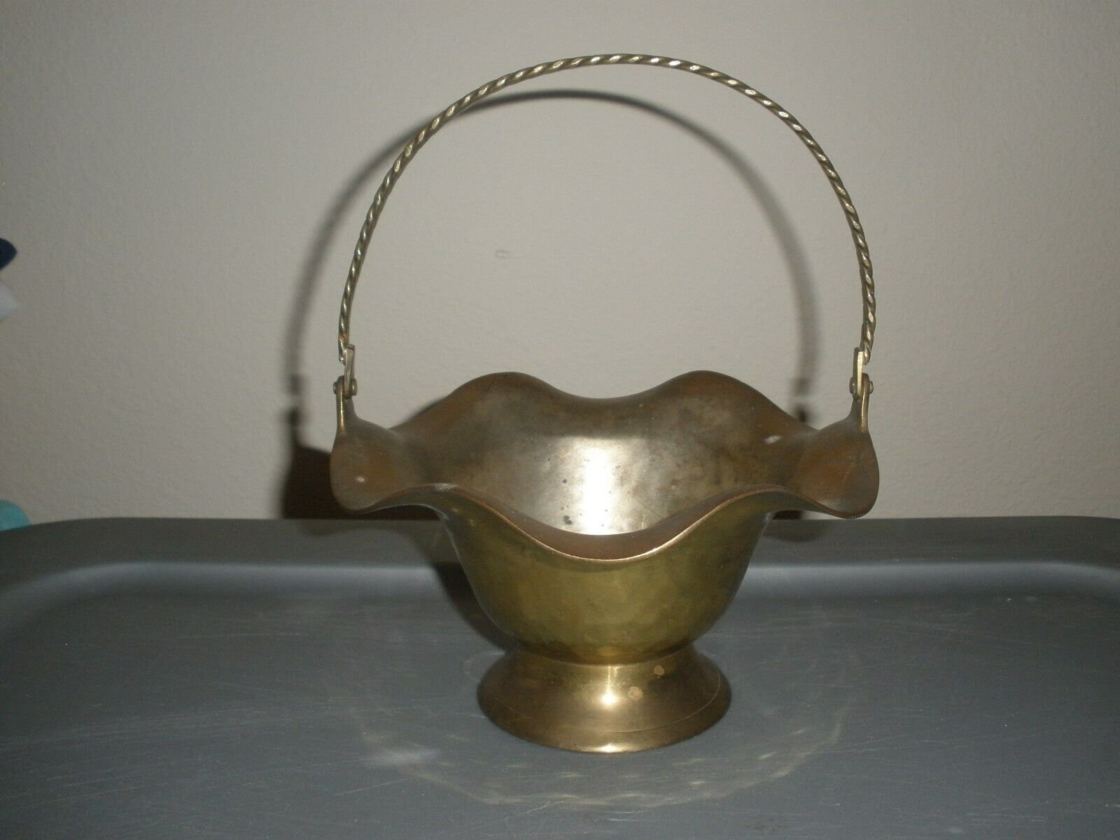 Vintage Antique Collectible Brass Basket With Handles Made in Etsy UK