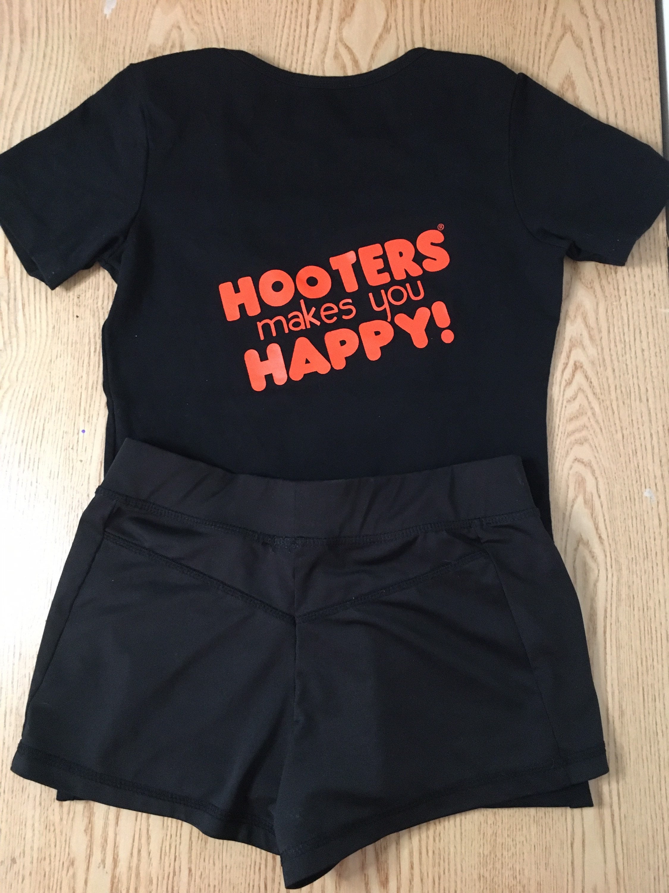 Discover Bin 1 #6 Hooters Girl Worn Super Sexy Uniform Short Sleeve V-neck Tee and Shorts Outfit With Glow in the Dark Skeleton Necklace Size XSmall