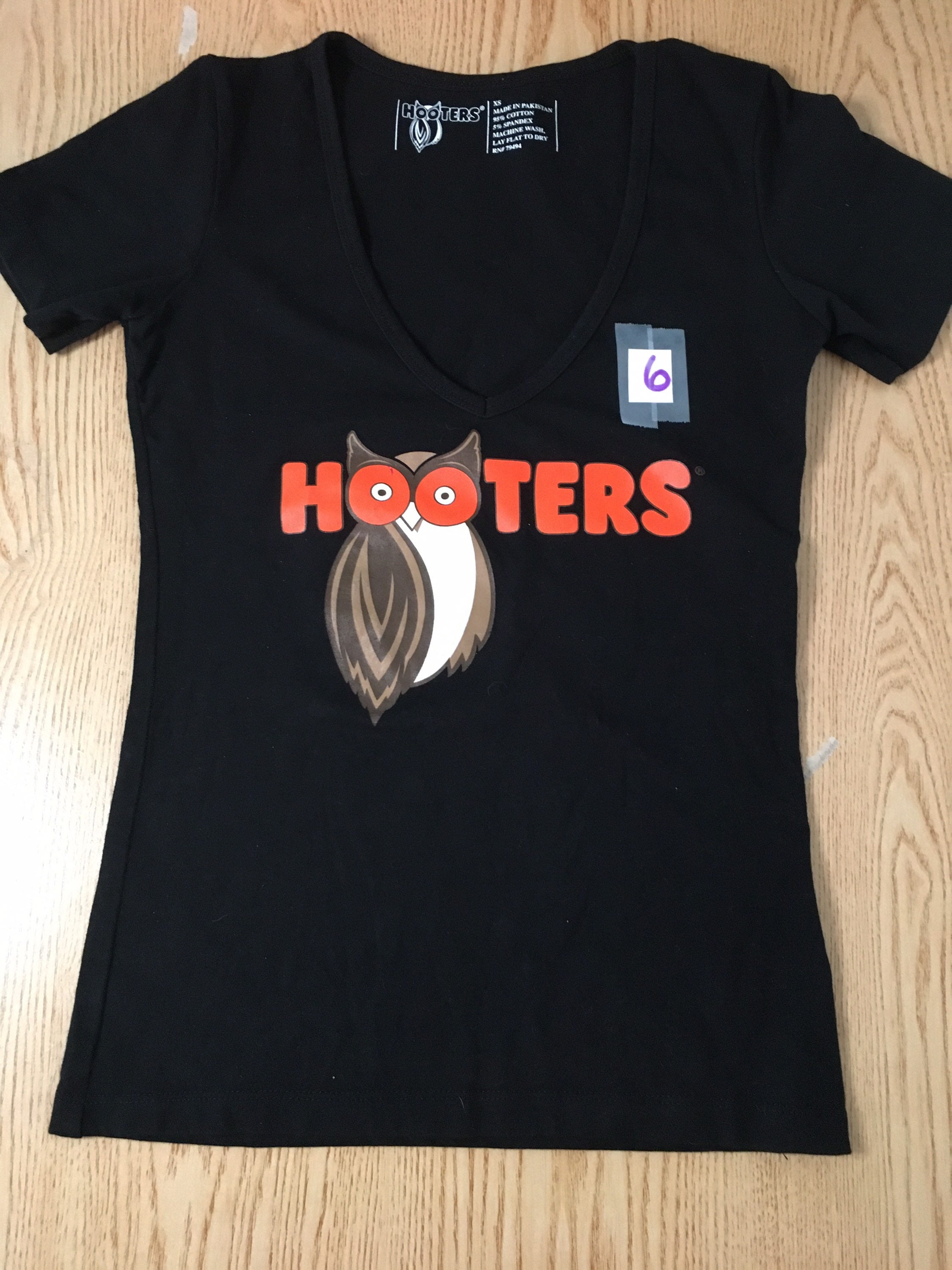 Discover Bin 1 #6 Hooters Girl Worn Super Sexy Uniform Short Sleeve V-neck Tee and Shorts Outfit With Glow in the Dark Skeleton Necklace Size XSmall