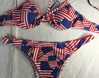 New Womens 2Pc Patriotic American Flag Bikini Swimsuit Size Large