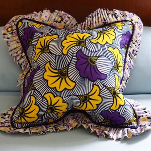 Pillow Cover with Yellow & Purple  Fan shapes