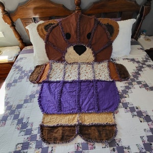Adorable Large Bear Rag Quilt for Babies or Toddlers  Gift for Babies Gift for Toddlers Crib Size Rag Quilt