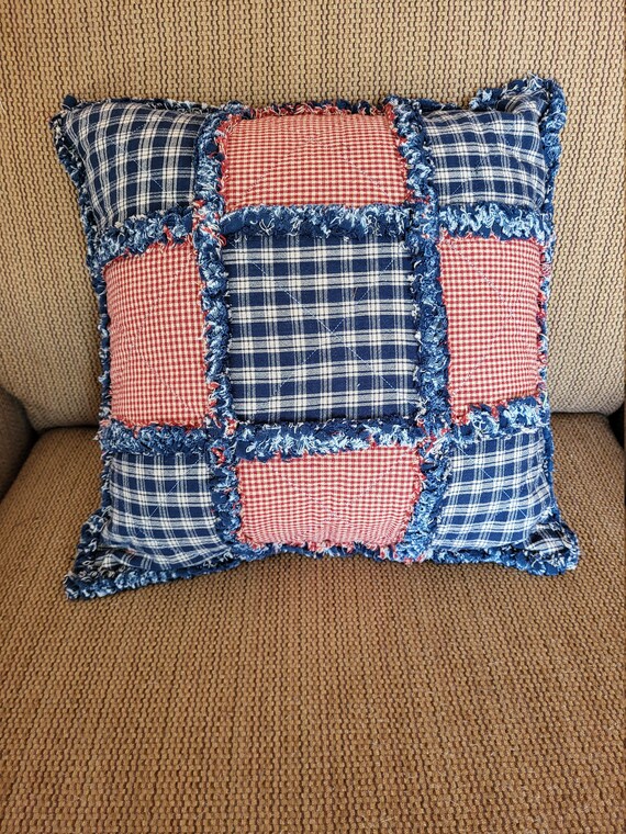 Rag Quilt Pillow Cover With Insert Homespun Rag Quilt Pillow Etsy