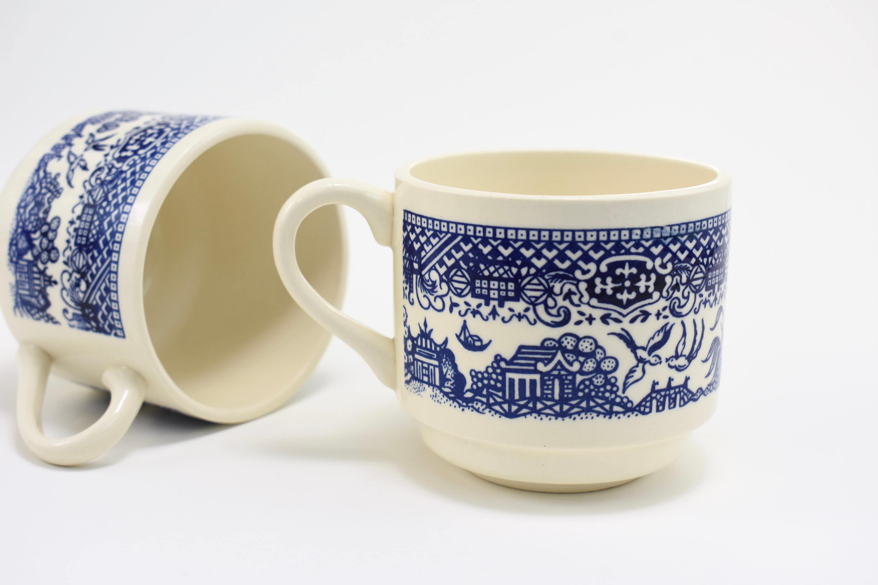 Vintage Pair of Blue and White Mugs Etsy