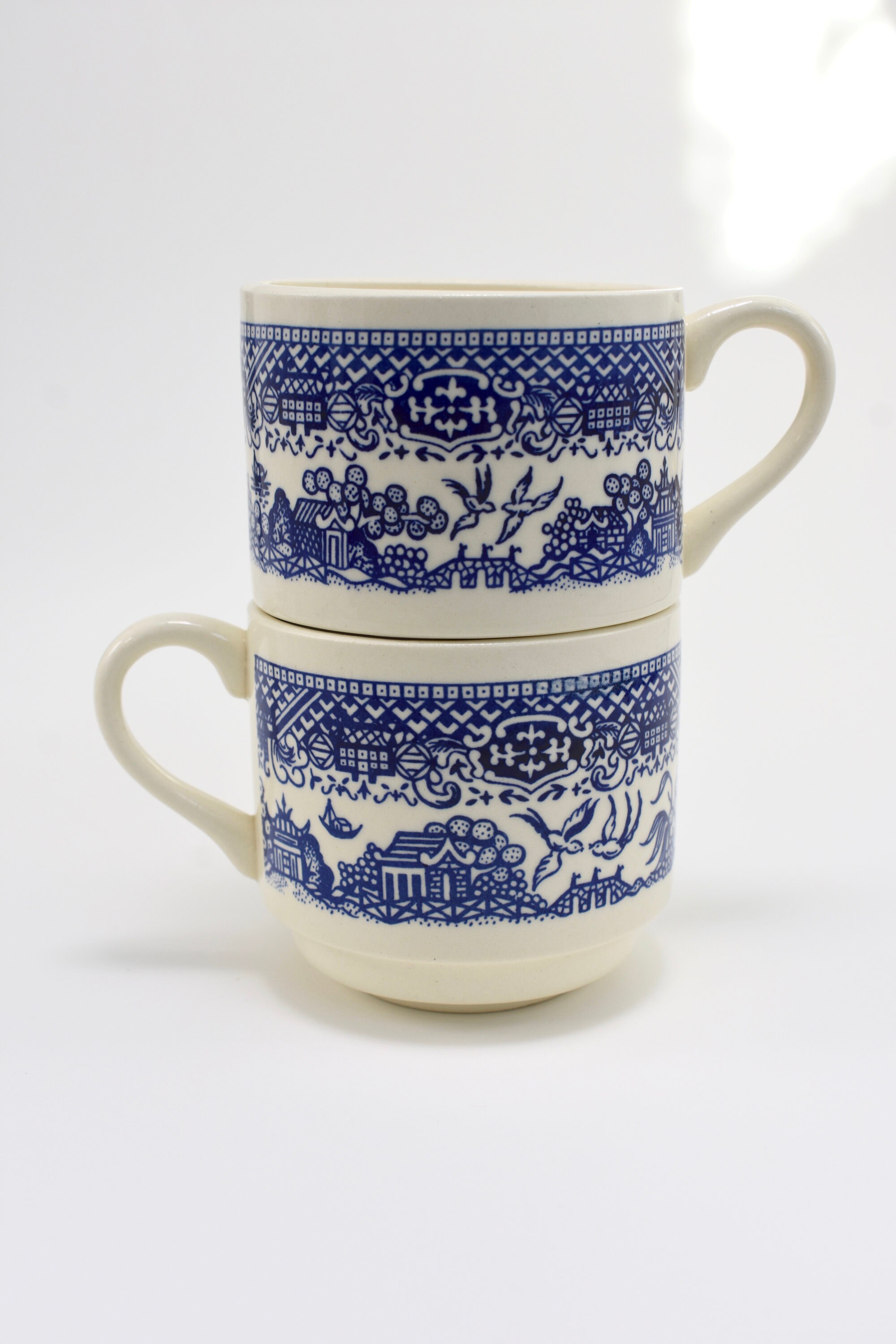 Vintage Pair of Blue and White Mugs Etsy