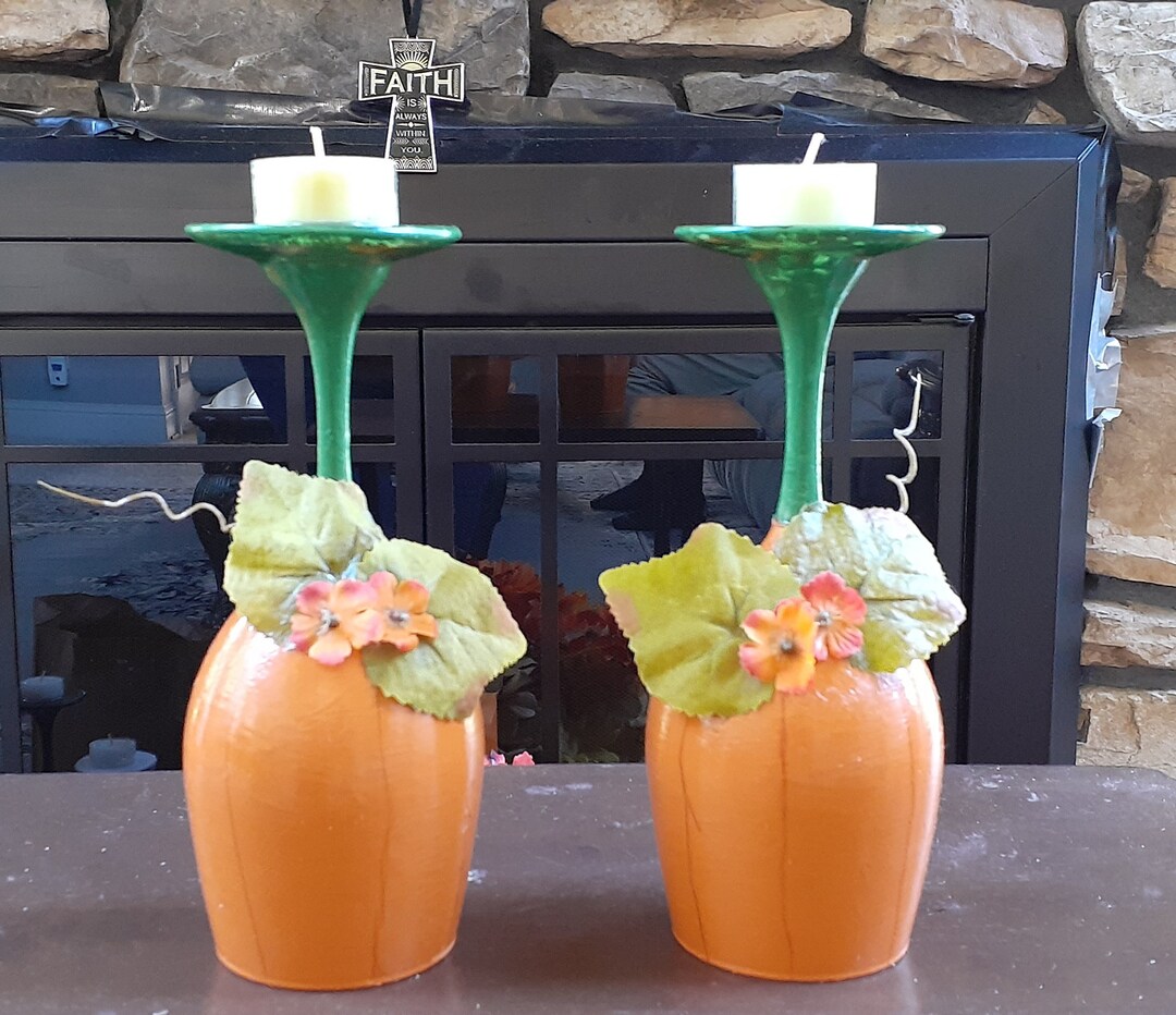 Pumpkin Wine Glass Candle Holders Etsy