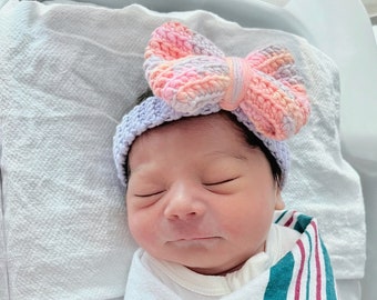 Crochet girl headband set, crochet baby headband, crochet bow, baby accessories, baby gift, baby shower, cotton baby headband